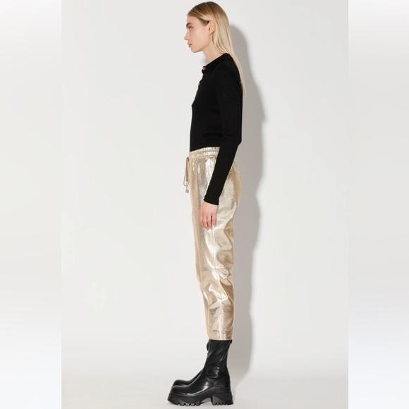 Walter Baker | Minh Lamb Leather Gold Cropped Jogger Size XL NEW - Picture 2 of 9